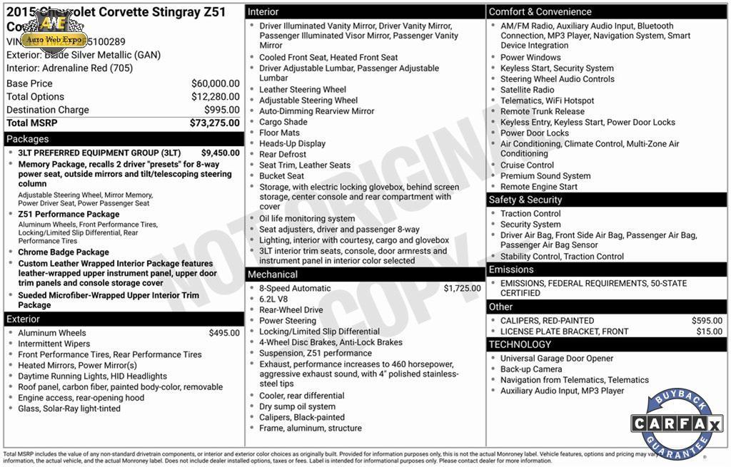 used 2015 Chevrolet Corvette car, priced at $43,988