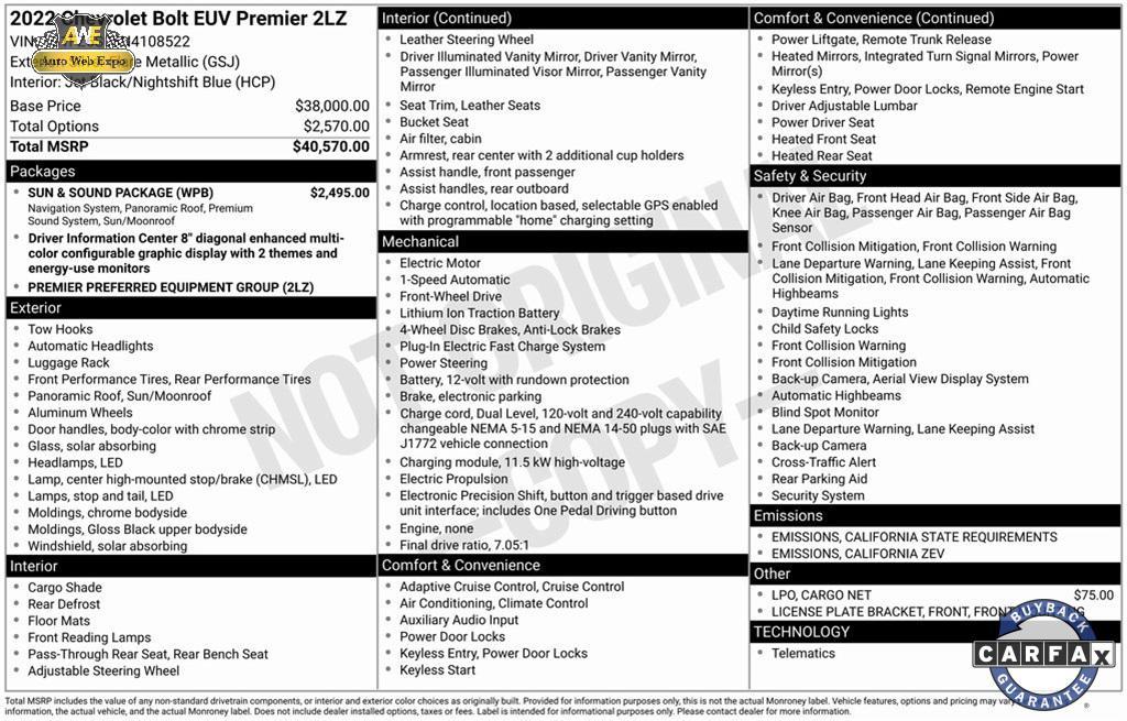 used 2022 Chevrolet Bolt EUV car, priced at $18,987