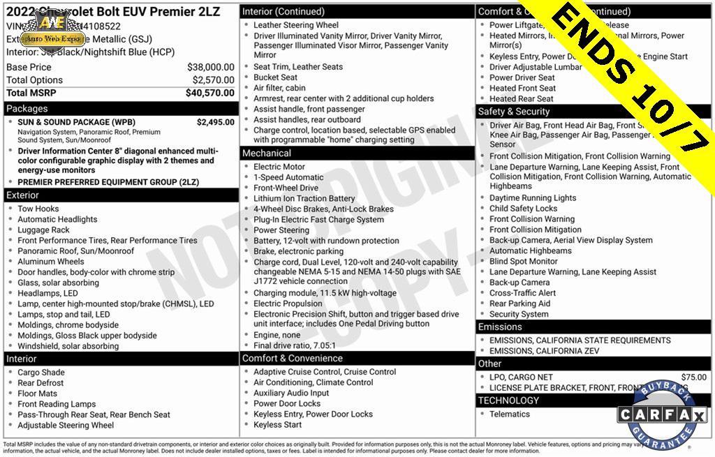 used 2022 Chevrolet Bolt EUV car, priced at $20,988