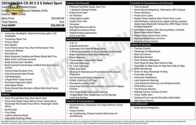 used 2024 Mazda CX-30 car, priced at $25,748