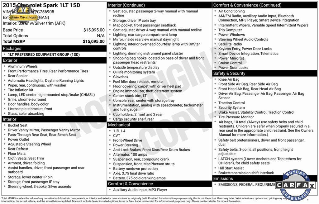 used 2015 Chevrolet Spark car, priced at $6,999