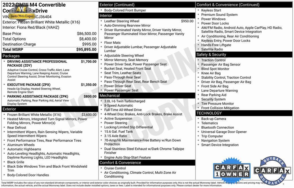 used 2022 BMW M4 car, priced at $67,699
