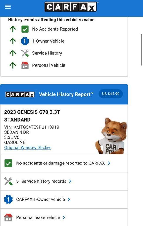 used 2023 Genesis G70 car, priced at $36,574