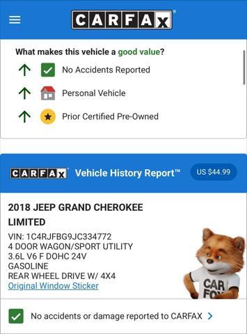used 2018 Jeep Grand Cherokee car, priced at $16,974