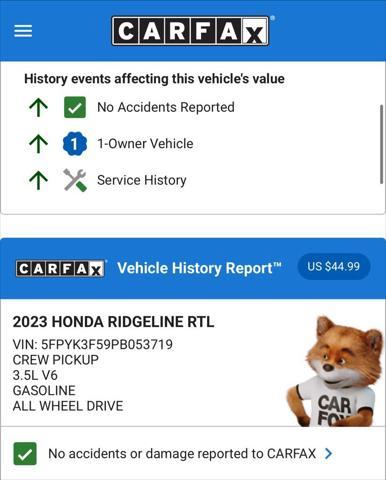 used 2023 Honda Ridgeline car, priced at $35,974