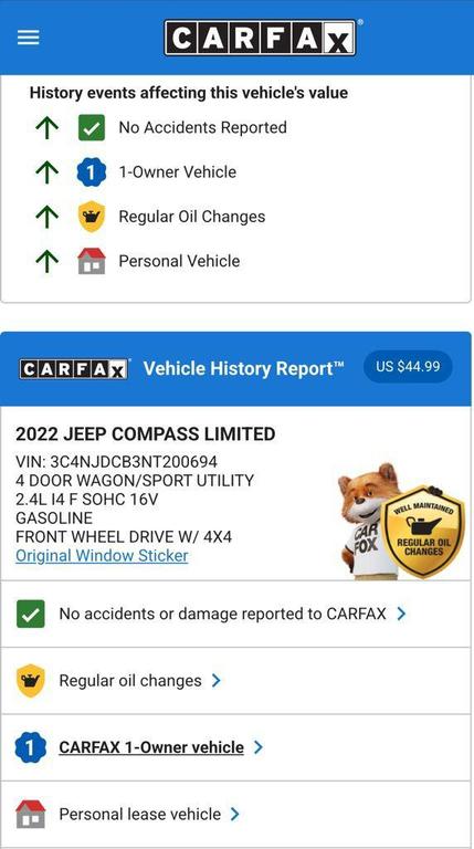 used 2022 Jeep Compass car, priced at $21,974