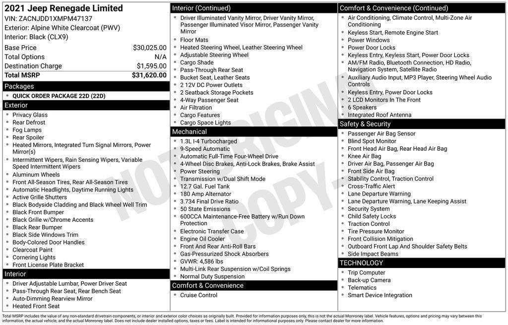 used 2021 Jeep Renegade car, priced at $20,900