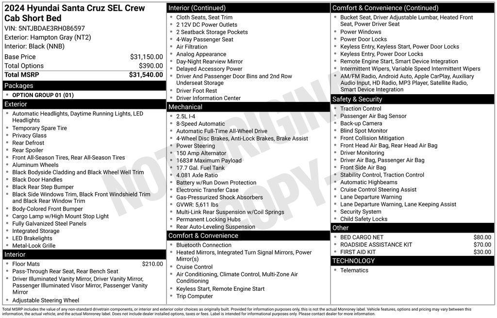 used 2024 Hyundai SANTA CRUZ car, priced at $27,609