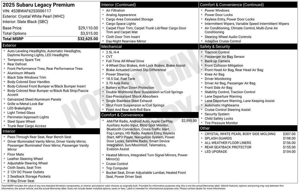 used 2025 Subaru Legacy car, priced at $27,310