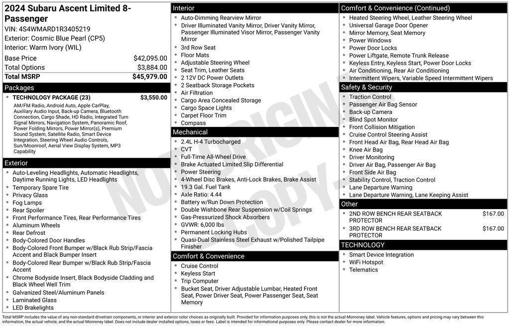 used 2024 Subaru Ascent car, priced at $38,500