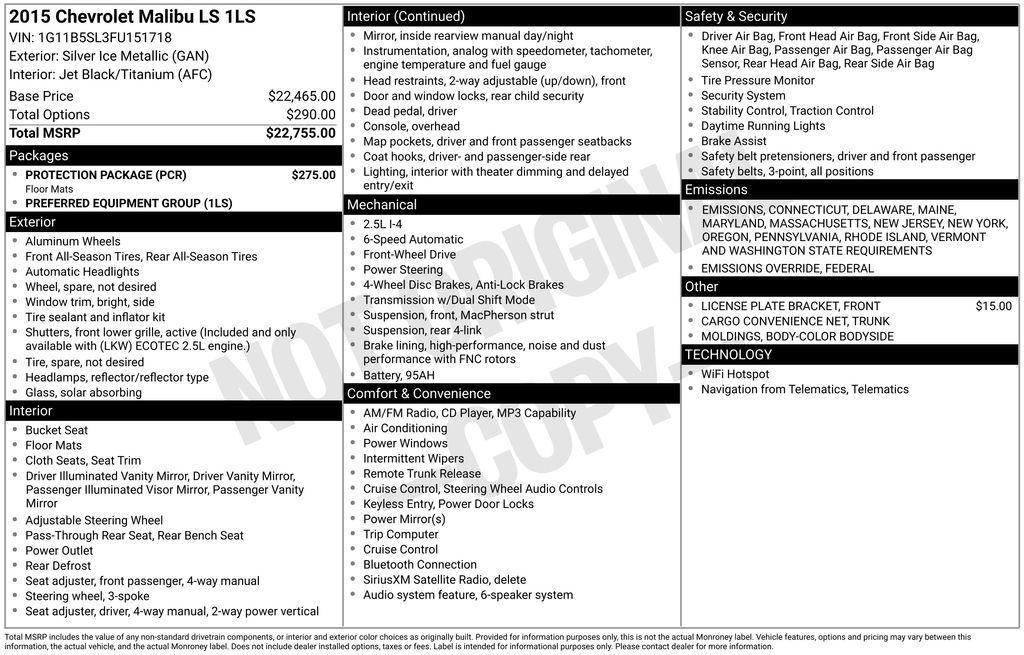 used 2015 Chevrolet Malibu car, priced at $9,408