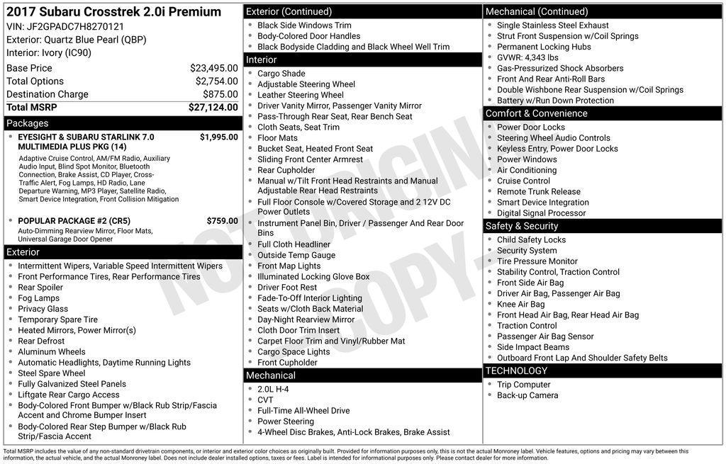 used 2017 Subaru Crosstrek car, priced at $17,491