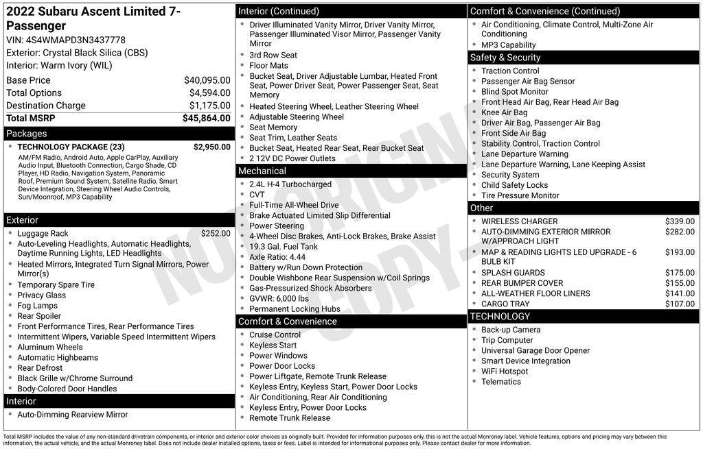 used 2022 Subaru Ascent car, priced at $31,744