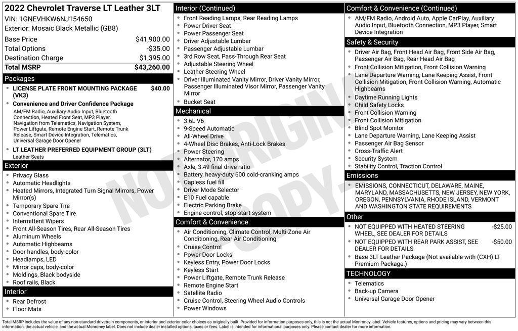 used 2022 Chevrolet Traverse car, priced at $31,394