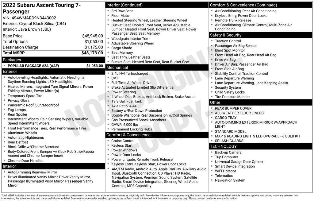 used 2022 Subaru Ascent car, priced at $31,826