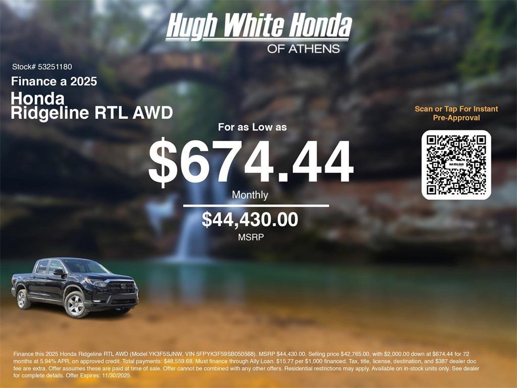 new 2025 Honda Ridgeline car, priced at $44,430