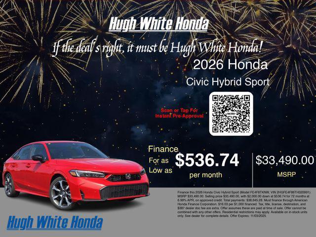 new 2026 Honda Civic Hybrid car, priced at $33,490