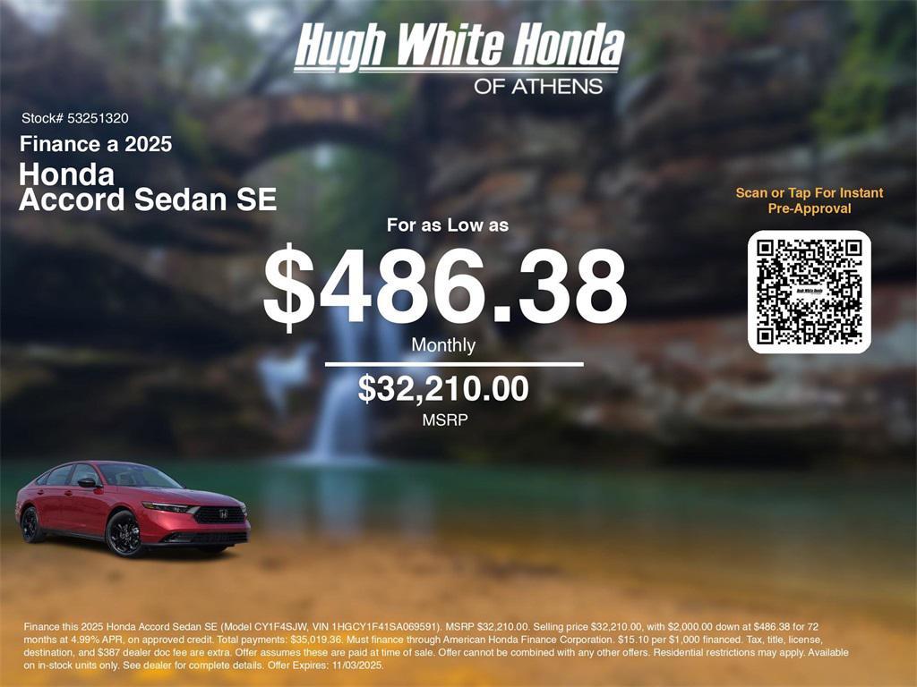 new 2025 Honda Accord car, priced at $32,210