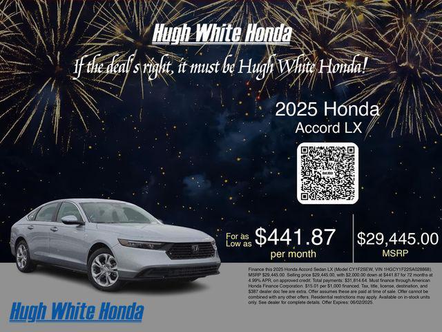 new 2025 Honda Accord car, priced at $29,445