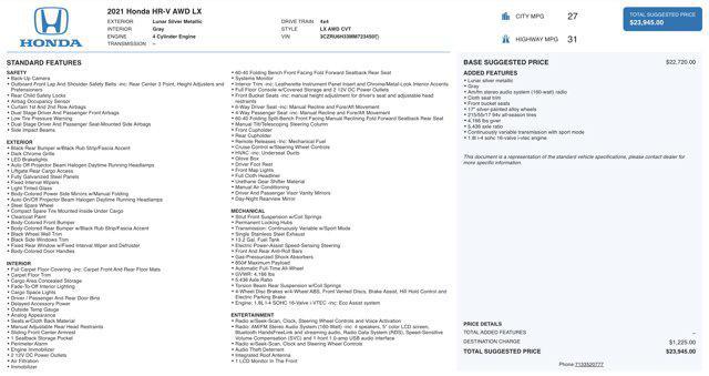 used 2021 Honda HR-V car, priced at $18,600