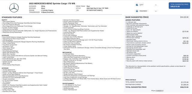 used 2022 Mercedes-Benz Sprinter 2500 car, priced at $36,545