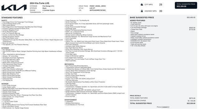 used 2024 Kia Forte car, priced at $14,400