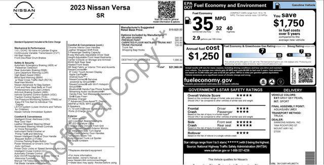 used 2023 Nissan Versa car, priced at $17,045