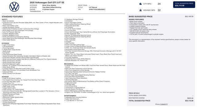used 2020 Volkswagen Golf car, priced at $21,545
