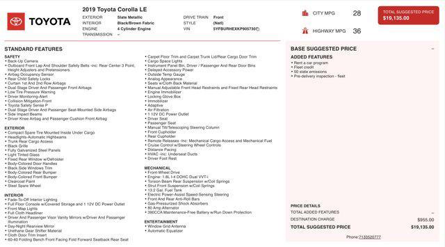 used 2019 Toyota Corolla car, priced at $10,000