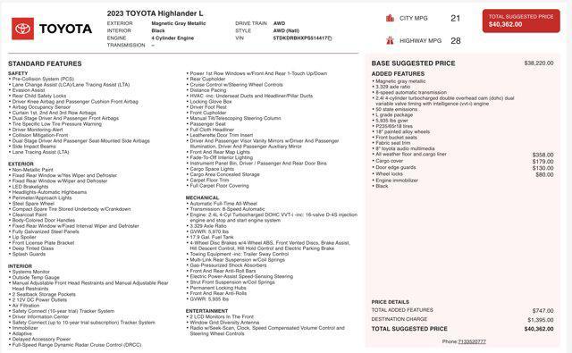 used 2023 Toyota Highlander car, priced at $32,045