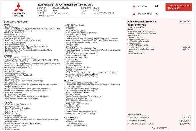 used 2021 Mitsubishi Outlander Sport car, priced at $14,045