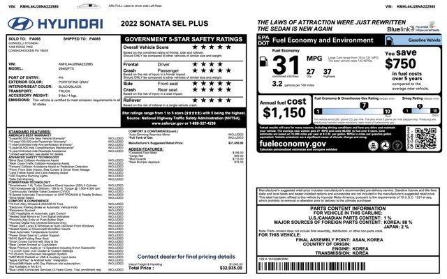 used 2022 Hyundai Sonata car, priced at $22,545