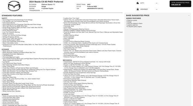 used 2024 Mazda CX-90 PHEV car, priced at $28,900