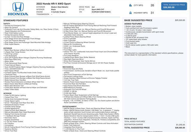 used 2022 Honda HR-V car, priced at $23,545