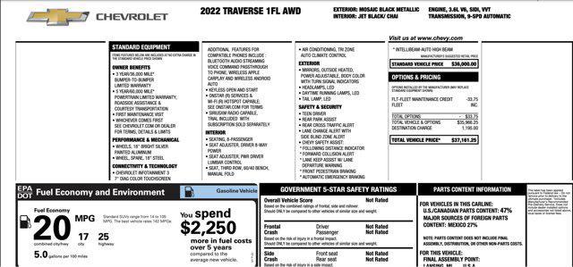 used 2022 Chevrolet Traverse car, priced at $18,200