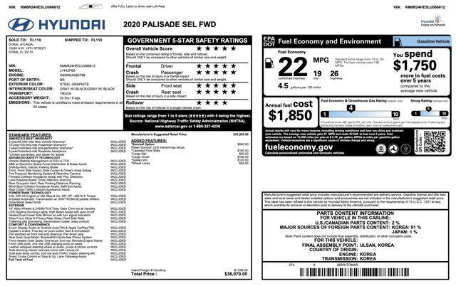 used 2020 Hyundai Palisade car, priced at $18,600