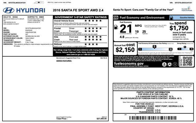 used 2016 Hyundai Santa Fe Sport car, priced at $9,945