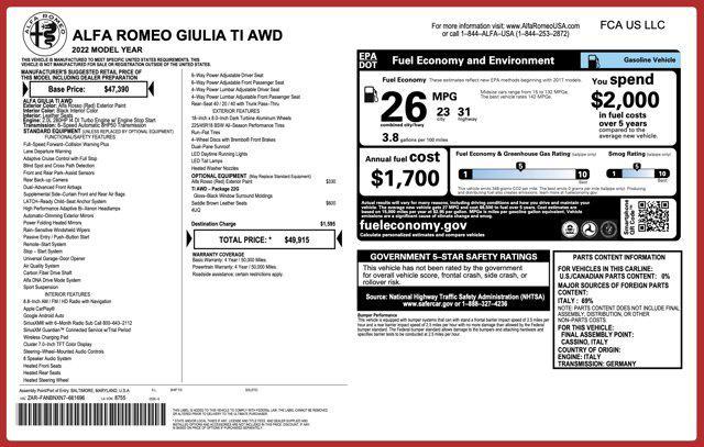 used 2022 Alfa Romeo Giulia car, priced at $26,045