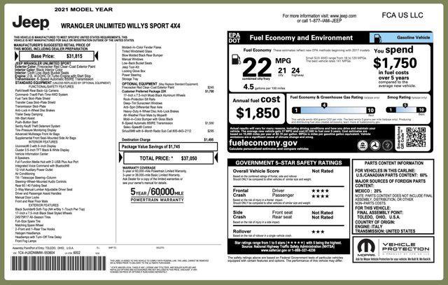 used 2021 Jeep Wrangler Unlimited car, priced at $24,500