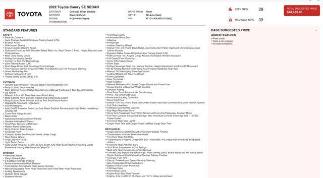 used 2022 Toyota Camry car, priced at $19,545