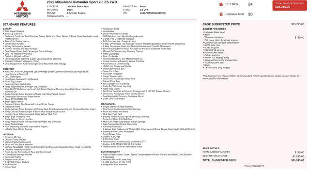 used 2022 Mitsubishi Outlander Sport car, priced at $12,545