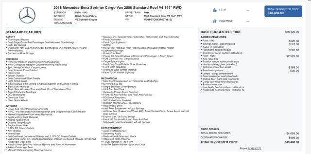 used 2018 Mercedes-Benz Sprinter 2500 car, priced at $22,900