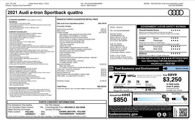 used 2021 Audi e-tron Sportback car, priced at $33,545