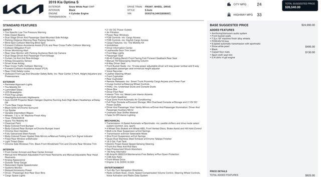 used 2019 Kia Optima car, priced at $12,545