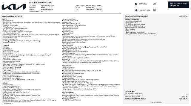 used 2020 Kia Forte car, priced at $14,000