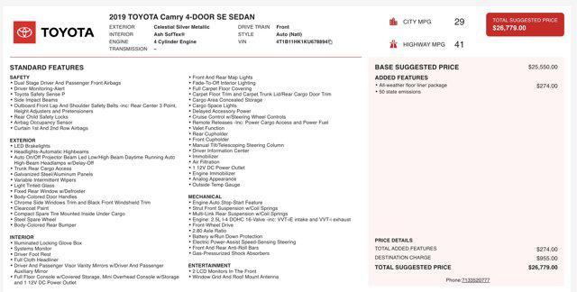 used 2019 Toyota Camry car, priced at $21,545