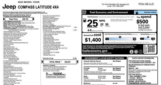 used 2022 Jeep Compass car, priced at $21,545