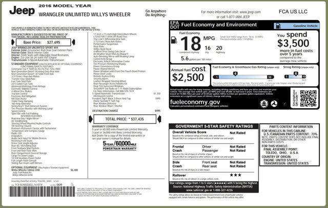 used 2016 Jeep Wrangler Unlimited car, priced at $17,045