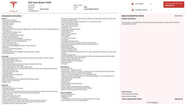 used 2024 Tesla Model 3 car, priced at $32,500