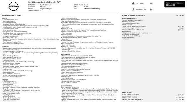 used 2023 Nissan Sentra car, priced at $18,100